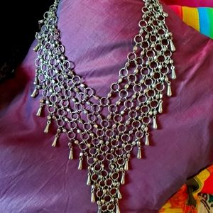 Brass/Gold Tone mesh chainmail V drop necklace